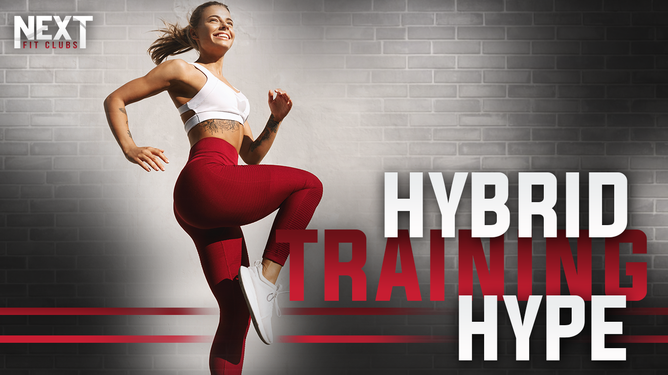 "hybrid training workout at NexT Fit Clubs gym in [Hillsborough/Princeton] NJ" and "sled push and rowing hybrid training exercise."